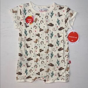Magnetic Me Cream Western Not My First Rodeo Short Romper 12-18 18-24 months